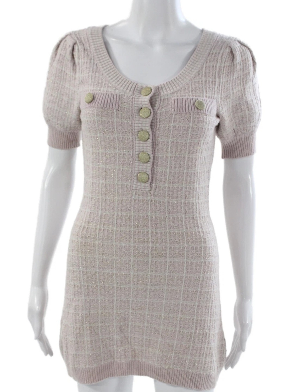 Knit Short-Sleeve Sweater Dress in Light Pink